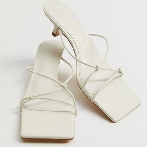 Mango White Knots Kitten Heel sandals 6.5